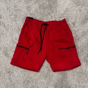 Men's Athletic Red Drawstring Cargo Shorts with Zip Pockets
